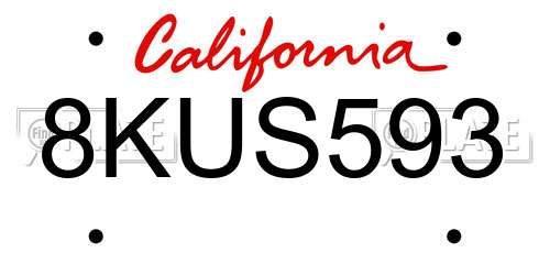 8KUS593 California License Plate