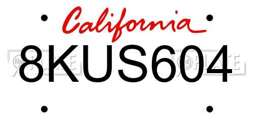 8KUS604 California License Plate