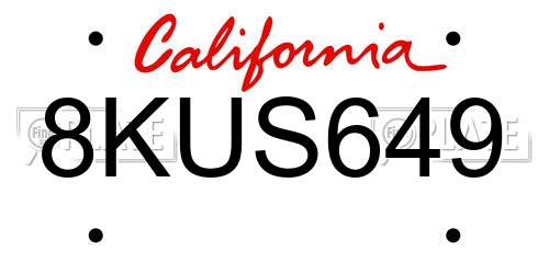 8KUS649 California License Plate