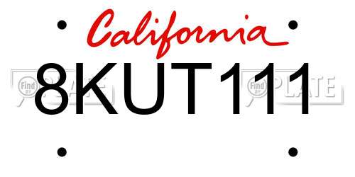 8KUT111 California License Plate