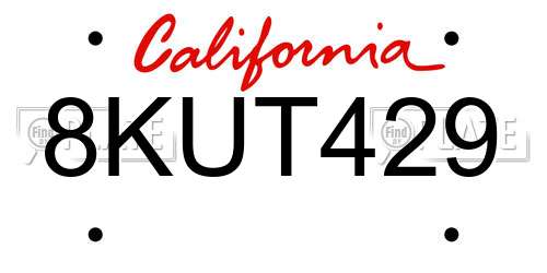 8KUT429 California License Plate