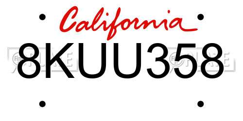 8KUU358 California License Plate