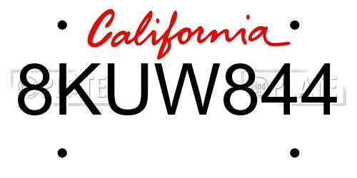 8KUW844 California License Plate