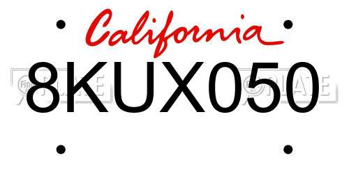 8KUX050 California License Plate