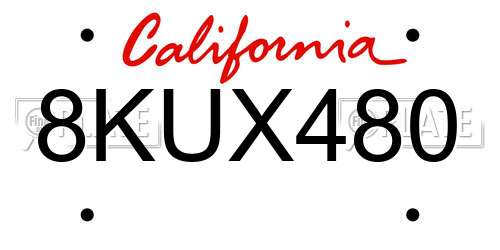 8KUX480 California License Plate