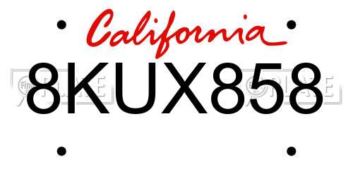 8KUX858 California License Plate