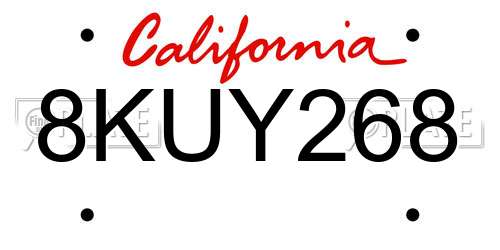 8KUY268 California License Plate