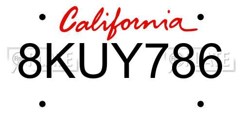8KUY786 California License Plate
