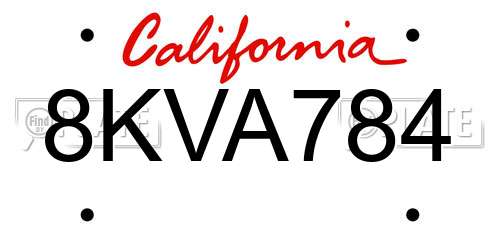 8KVA784 California License Plate