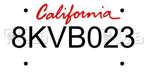 8KVB023 California License Plate