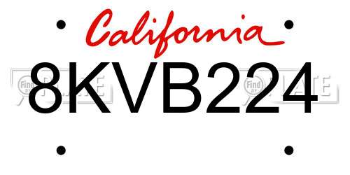 8KVB224 California License Plate