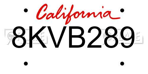 8KVB289 California License Plate