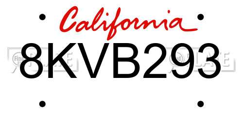 8KVB293 California License Plate