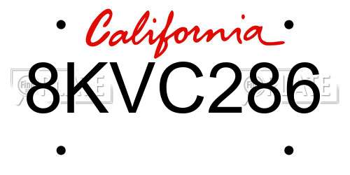 8KVC286 California License Plate