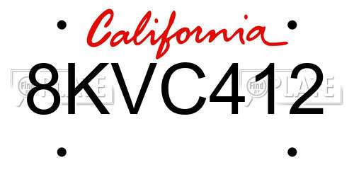 8KVC412 California License Plate