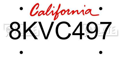 8KVC497 California License Plate