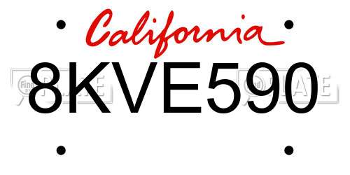 8KVE590 California License Plate