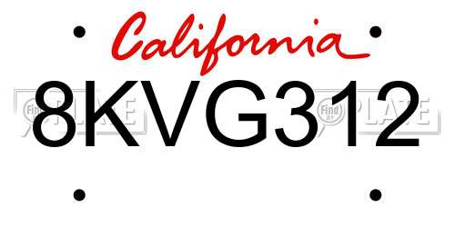 8KVG312 California License Plate