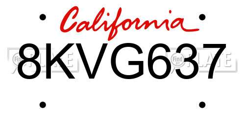 8KVG637 California License Plate