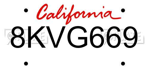 8KVG669 California License Plate