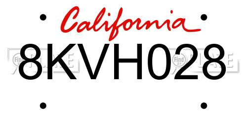 8KVH028 California License Plate