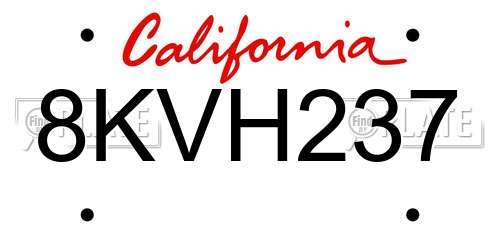 8KVH237 California License Plate