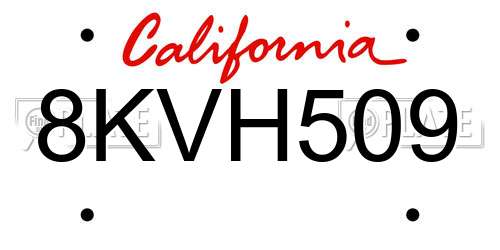 8KVH509 California License Plate
