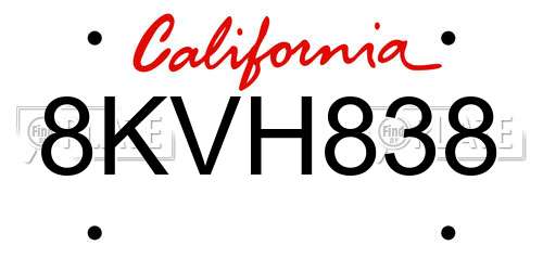 8KVH838 California License Plate