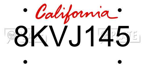 8KVJ145 California License Plate