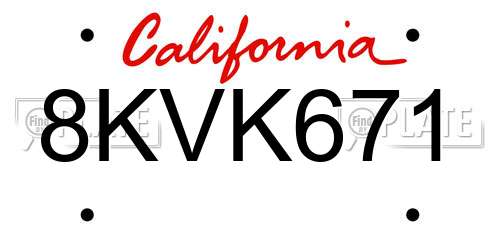 8KVK671 California License Plate