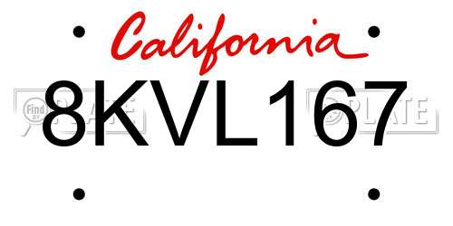 8KVL167 California License Plate
