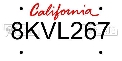 8KVL267 California License Plate