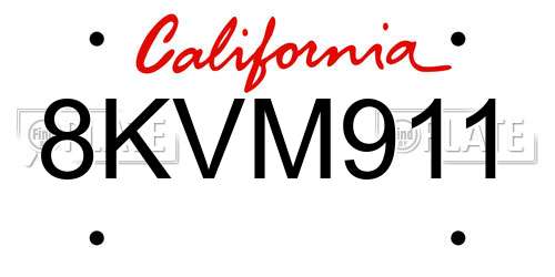 8KVM911 California License Plate