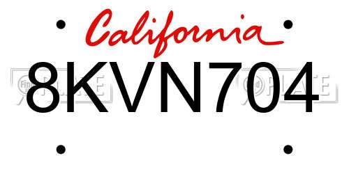 8KVN704 California License Plate
