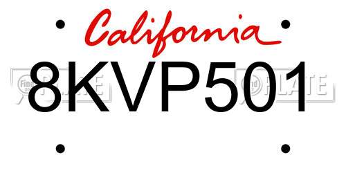 8KVP501 California License Plate