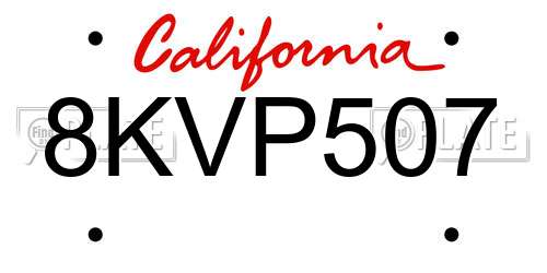 8KVP507 California License Plate
