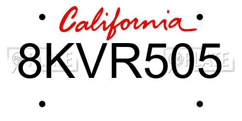 8KVR505 California License Plate