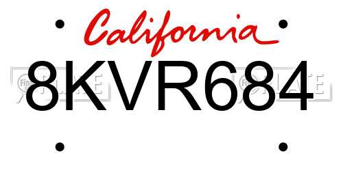 8KVR684 California License Plate
