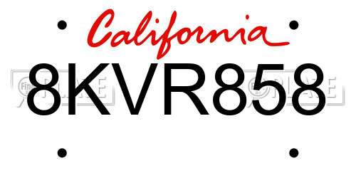 8KVR858 California License Plate