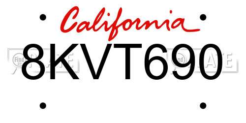 8KVT690 California License Plate