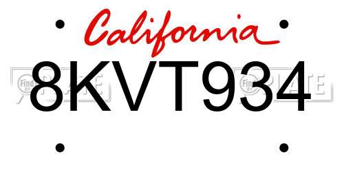8KVT934 California License Plate