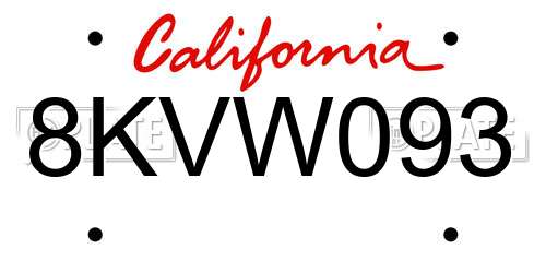 8KVW093 California License Plate