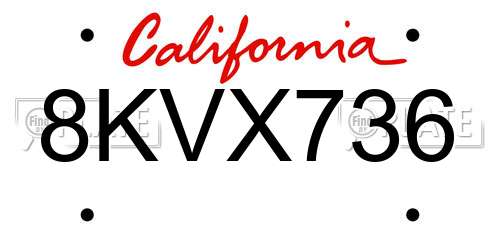 8KVX736 California License Plate