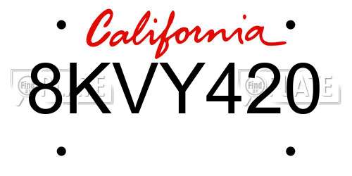 8KVY420 California License Plate
