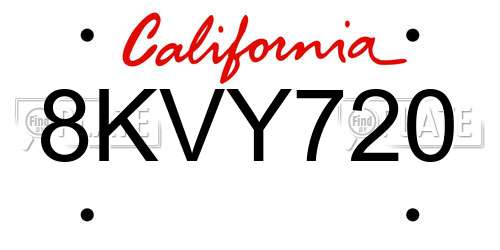 8KVY720 California License Plate