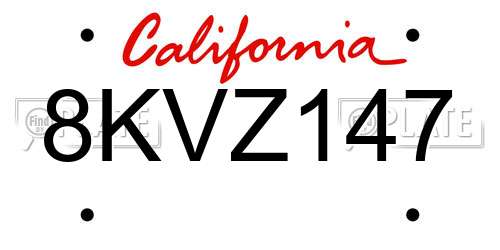 8KVZ147 California License Plate