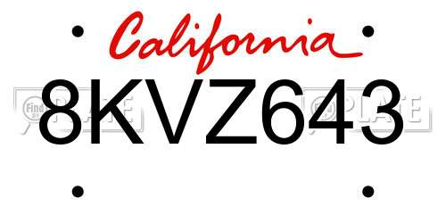 8KVZ643 California License Plate