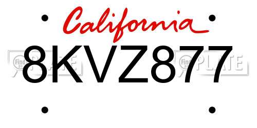 8KVZ877 California License Plate