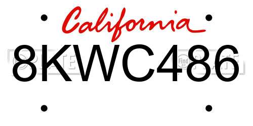 8KWC486 California License Plate