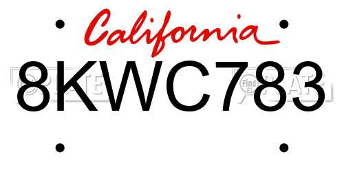 8KWC783 California License Plate